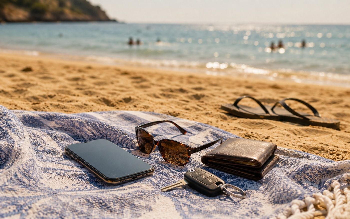 Wertsachen auf Strandtuch